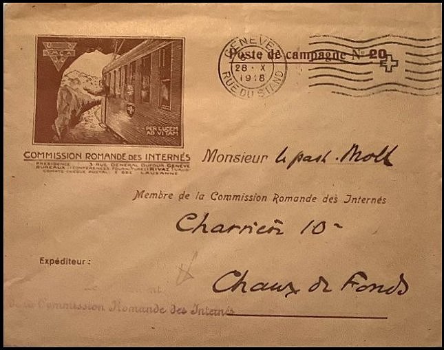 Schweiz Suisse Switzerland Internee Mail YMCA UCJG envelope Electric Train internes en suisse 1916-1918 Envelope official Lausanne